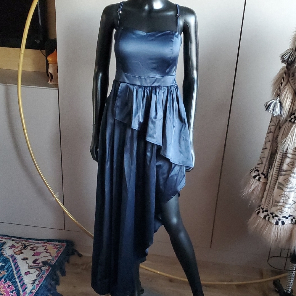 NWT Siste Assymetrical Dark Blue Spaghetti Strap Dress